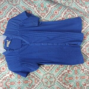 Behind the Seams Blue Button Up Ruffle Blouse, Size S